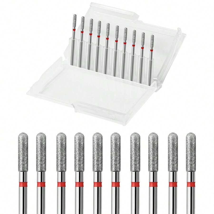 10pcs Round Barrel Cuticle Drill Bits, Carbide Diamond Nail Bits For Dead Skin Removal & Nail Shaping, 3/32'' Two Way Rotate, Professional Manicure Pedicure Salon Tools(2.5mm Round Bit, Fine-F) - Multicolor - View 1