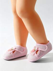 1 Pair Breathable Hollow Mesh Toddler Sandals, Closed Toe Protection, Convenient Hook And Loop Closure, Suitable For Early Walking Infants And Toddlers - Pink - View 3