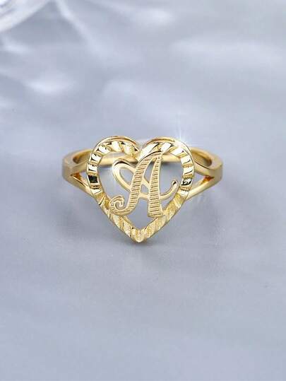 1pc Vintage Hollow 26 Letter Adjustable Ring, Fashionable Casual Couple Accessory, Suitable As Party/Travel Gift