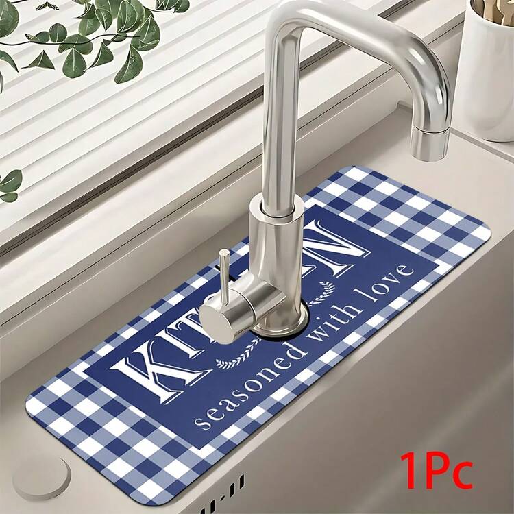 1 pieza Alfombrilla de grifería con estampado cálido, de poliéster duradero, de secado rápido, fácil de limpiar, adecuada para cocina y baño, fácil instalación, decoración diaria, regalo, alfombrilla de baño, alfombrilla de grifería duradera, accesorio de grifería - Multicolor - Añade 15