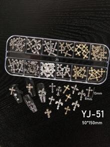 12格哥德式十字架美甲飾品組，復古水鑽珍珠3D金屬裝飾，DIY美甲設計用，12格收納盒 - 彩色 - 查看 9