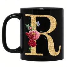 1pc Gold Letter & Floral Print Ceramic Coffee Mug, Beautiful & Practical Gift For Women, Girls, Office, Home Use - Black - View 25
