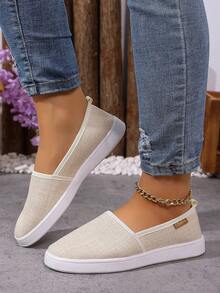 Solid Color Casual Canvas Sneakers For Women, Soft Sole Versatile Athletic Shoes, Durable White Tennis Walking Shoes, Comfortable Daily Wear - Apricot - View 6