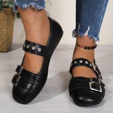Teens' British Style Double Buckle Oxfords, Round Toe Flat Mary Jane Shoes, Retro School Uniform Shoes, All Season - Black - View 11