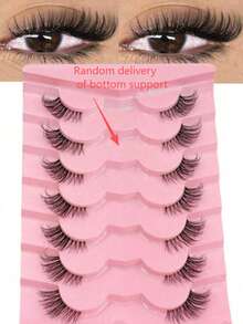 9对超短自然半截假睫毛，透明梗，柔软3D仿貂毛睫毛，打造自然柔和的妆容 - 黑色 - 查看 8