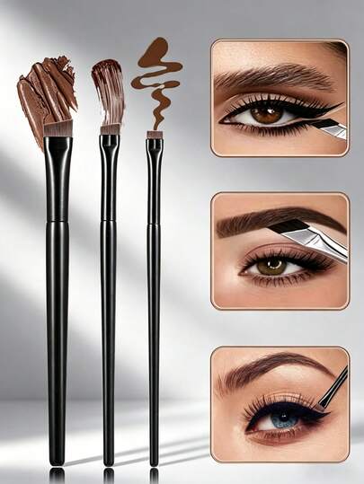 12pcs/6pcs/3pcs/1pc Unisex Eyeliner Brush Set, Includes Eyebrow Brush, Eyebrow Tinting Brush, Professional Eyeliner Brush, Angled Eyeliner Brush, Eyeshadow Brush. Flat Angled Bristle Design, Easy To Clean And Reusable, Ergonomic Handle, Suitable For Professional Makeup Artists And Beginners. Can Be Used As Eyeshadow Brush, Eyebrow Brush And Eyeliner Brush. Delicate Eyeliner Brush Is Perfect For Filling In Eyes, Can Be Used With Eyebrow Powder, Mascara, Eyebrow Gel, Eyebrow Pomade And Eyebrow Powder. Gift Included