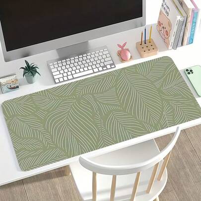 波西米亚风绿叶桌垫 | 加长鼠标垫 | 可水洗防滑橡胶底座 | 自然灵感设计，适用于办公室或家庭工作空间，家庭办公配件 | 自然风格装饰 | 鼠标垫、游戏鼠标垫、桌面配件、办公用品、桌面配件、桌面鼠标垫