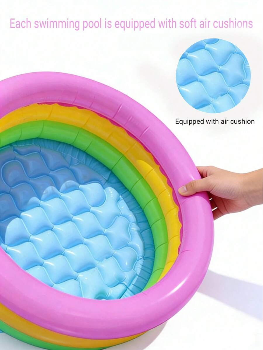 1pc Outdoor Summer Inflatable Swimming Pool, Colorful Circular Inflatable Pool, PVC Foldable Portable Auto-Inflating Swimming Pool, Simulated Fishing Practice Pool, Comfortable Inflatable Ocean Swimming Pool, Suitable For Camping, Travel, Indoor, Backyard, Garden - Multicolor - View 1