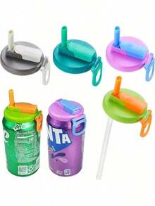 Nắp lon nước ngọt có ga 4 màu kèm ống hút, nắp lon nước ngọt có ga bằng silicon, có thể tái sử dụng cho các loại nước ngọt có ga, nước giải khát, nước ép, soda. - Nhiều màu - Xem 2