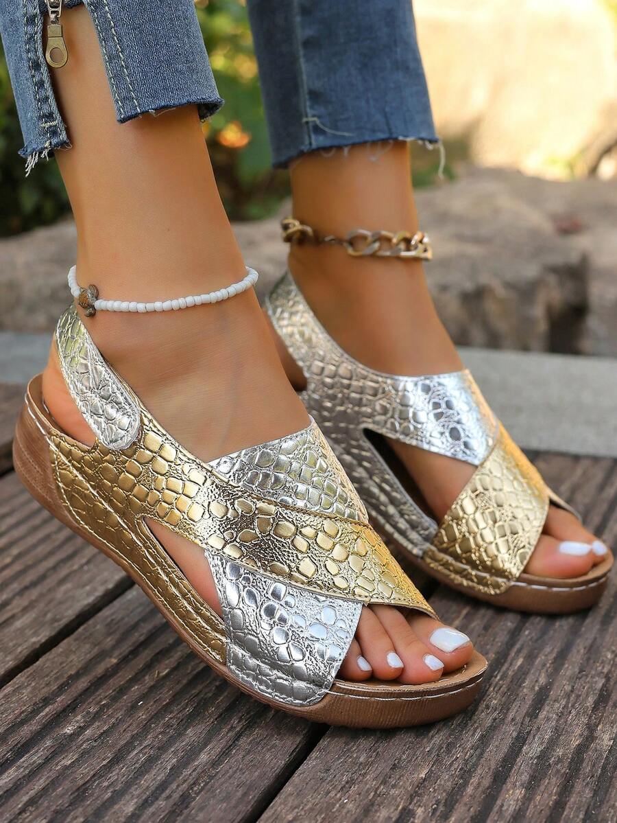 Sandal Selop Wanita Motif Bunga Bordir, Hak Wedges Empuk yang Nyaman, Sol Poliuretan yang Bernapas, Berbagai Motif, Sepatu Pantai, Sepatu Musim Panas