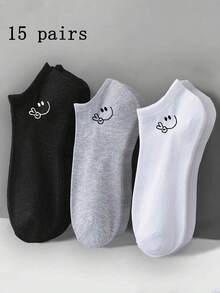 15 pares de calcetines cortos sólidos en negro/blanco/gris, de moda, simples, transpirables y que absorben la humedad, cómodos calcetines deportivos para el tobillo, calcetines invisibles, adecuados para uso diario, actividades al aire deportes en todas las estaciones, regalo de Navidad - Multicolor - Ver 12