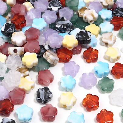 30pcs/Pack Tie Dye Flower Beads, Cute Cartoon Translucent Acrylic Bicolor Tie Dye Large Hole Flower Beads 15mm For DIY Keychain, Phone Strap, Pendant, Bracelet, Necklace Decoration