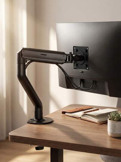 VESA 75/100mm Adjustable Monitor Stand With 180° Tilt And 360° Swivel, Made Of Sturdy Steel With Gas Spring Technology And Cable Management, Single Monitor Arm Desk Mount Clamp, Designed For Home Office Use, Office Desk Accessory, Computer Screen Riser