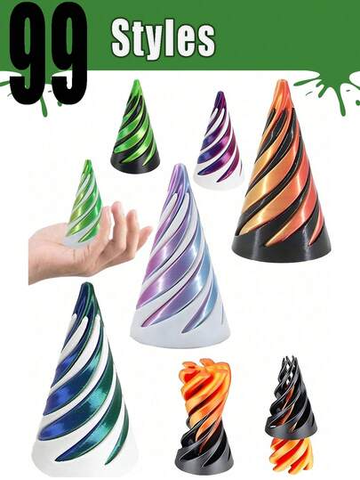1个3D打印螺旋锥形减压，双面3D打印螺旋锥形，彩色渐变结构，适合家居装饰、生日配饰、派对礼物，是缓解压力和放松感官的完美礼物，也是送给朋友的独特礼物。