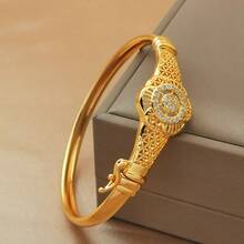1 chiếc vòng tay mạ vàng đính đá Cubic Zirconia, kiểu dáng retro rỗng ruột, thích hợp cho nữ dự tiệc và đeo hàng ngày. - Vàng - Xem 8