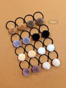 16pcs Versatile Non-Damaging Coffee Color Fluffy Hair Scrunchies, Suitable For Daily Hair Accessories - Multicolor - View 7