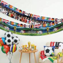 FIFA 2026年国际足联世界杯美国-加拿大-墨西哥悬挂横幅，雨滴流苏装饰，适用于酒吧、餐厅、营造足球氛围，国旗图案，球员星形图案 - 橫幅 - 查看 2