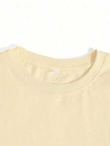 Women's Short-Sleeved Crew Neck T-Shirt, Loose Fit, Casual And Versatile. Featuring A Modern, Elegant And Sophisticated Simple Letter Print, Ideal As A Wardrobe Staple; Made From Soft Fabric With A Beautiful Drape. Vintage Street Style Unisex Loose Cotton Short Sleeve Crew Neck T-Shirt - 杏 - 查看 4