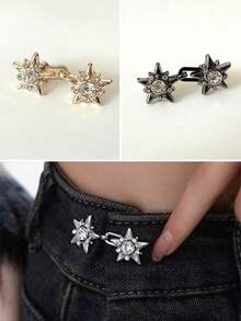 2条装可调节腰带，无缝束腰设计，适合紧身牛仔裤，可拆卸星形水钻牛仔扣，金属腰部塑形器，适合搭配裤子和裙子 - 银色/黑色 - 彩色 - 查看 8
