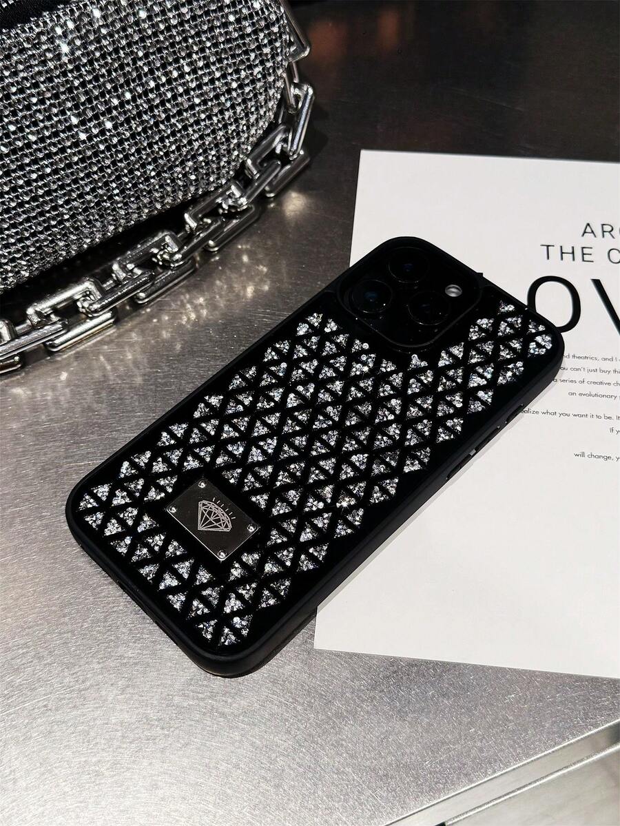 1 pieza Nuevo estuche protector de teléfono suave con cristales brillantes y patrón de rombos retro japonés de lujo para iPhone 17 Pro Max 2026