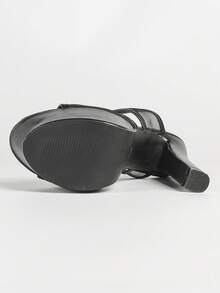 Sandalias de tacón alto de malla para mujer, mulas de moda con tacón alto y grueso para exteriores - Negro - Ver 10