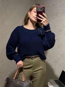 Women's Plain Basic Long-Sleeved Knit Blouse For Winter - Óxido marrón - Ver 3