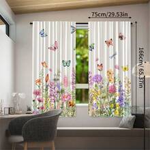 2pcs Translucent Polyester Fiber Curtains, With Colorful Butterfly And Floral Patterns, Modern All-Season Design, 100% Polyester Fiber, Light Filtering, With Rod Pocket For Easy Installation, Perfect For Kitchen, Laundry Room, Bedroom, Study And Living Room - Multicolor - View 14
