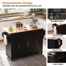 120*45cm, Mobile Kitchen Island, Kitchen Trolley, Extendable Worktop Up To 70cm, Concealed Cutlery Drawer, Adjustable Shelves, Spice Rack And Towel Rail, Suitable For Kitchen, Dining Room Or Living Room - Black + Natural - View 2