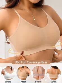 1pc Women's Wireless Sports Bra, Soft & Breathable, Adjustable Spaghetti Straps | Removable Pads | High Elasticity, Strong Support, Suitable For Sports & Daily Wear - Apricot - View 5