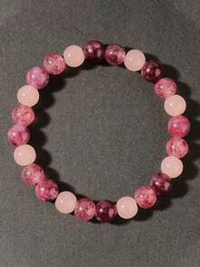 1pc Lovely Autumn/Winter Jewelry, Pink Synthetic Garnet, Pink Quartz, Strawberry Quartz Bracelet, Suitable As Gift For Girlfriend, Women's Accessories, Handmade Bracelet, Jewelry - Multicolor - View 3