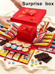 1pc Explosion Gift Box Set Surprise Gift Photo Box Creative Multi-Functional DIY Scrapbook Photo Album Accessories Multi-Layer Design Snack Gift Box, Couples Birthday Proposal Valentine's Day Mother's Day Graduation Party Christmas Happy Party Decoration - Multicolor - View 2