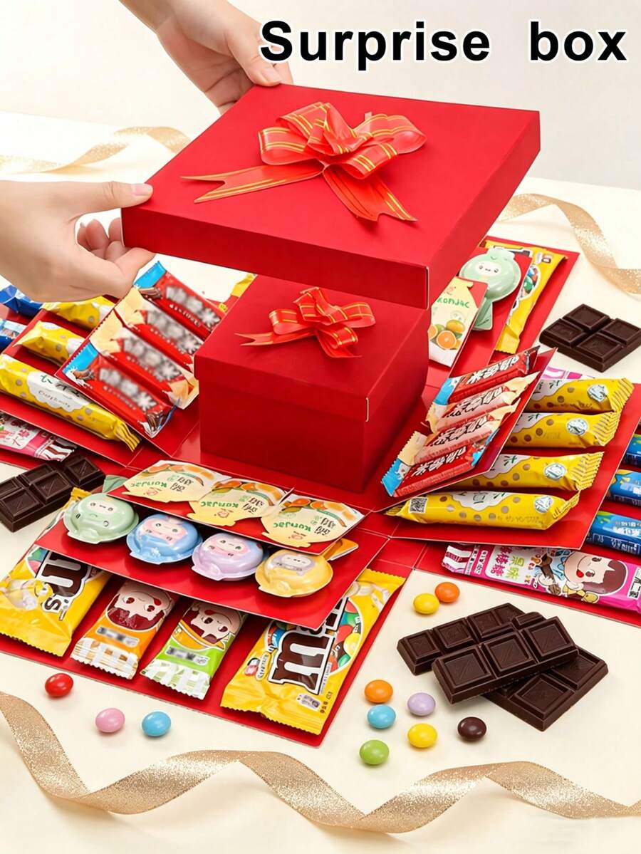 1pc Explosion Gift Box Set Surprise Gift Photo Box Creative Multi-Functional DIY Scrapbook Photo Album Accessories Multi-Layer Design Snack Gift Box, Couples Birthday Proposal Valentine's Day Mother's Day Graduation Party Christmas Happy Party Decoration