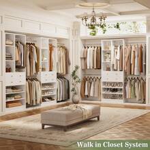 White Adjustable Closet Organizer System 4.2-8.8 FT, Walk-In Closet With 2 Wooden Drawers, Shelves & Hanging Rods, Fits 60-96 Inch Built-In Closet Tower - White - View 2
