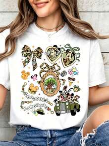(Authorized By Disney. Mickey Mouse) The Theme Design Of Disney Animal Kingdom Combines Mickey Minnie's Adventure Modeling, Tree Of Life, Safari, Paradise Food And Leopard Bow, And A Group Of Elegant Ladies And Ladies' Pure Cotton T-Shirts With Soft, Comfortable And Breathable Fabrics, Which Are Suitable For Daily Wear, Shopping, Travel, Parties And Home Use. The Same Clothes For Men And Women And Couples Are Also Suitable As Exquisite Gifts. Every Woman Should Have One. - trắng - Xem 1