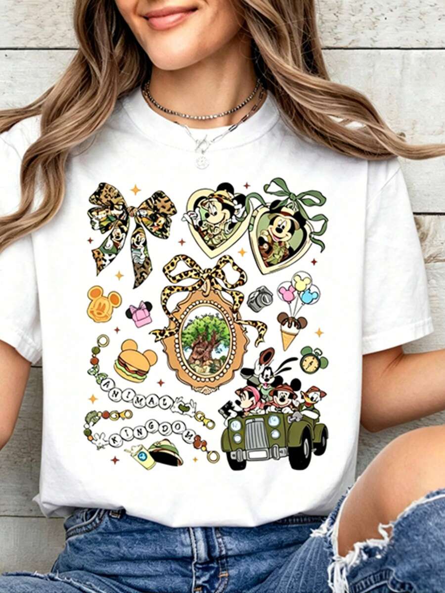 (Authorized By Disney. Mickey Mouse) The Theme Design Of Disney Animal Kingdom Combines Mickey Minnie's Adventure Modeling, Tree Of Life, Safari, Paradise Food And Leopard Bow, And A Group Of Elegant Ladies And Ladies' Pure Cotton T-Shirts With Soft, Comfortable And Breathable Fabrics, Which Are Suitable For Daily Wear, Shopping, Travel, Parties And Home Use. The Same Clothes For Men And Women And Couples Are Also Suitable As Exquisite Gifts. Every Woman Should Have One. - trắng - Xem 1