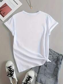 Talla unisex. Camiseta de algodón de verano de talla grande para mujer. Camiseta casual de manga corta y cuello redondo para mujer, estampada con la inscripción "LOS ANGELES". ㎡ Elasticidad media, lavable a máquina, cómodo para todas las estaciones, perfecto para el verano, exclusivo para entusiastas de la moda. El material absorbe el sudor, es suave y agradable al tacto. - Blanco - Ver 3