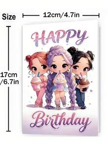 1 chiếc thiệp "Chúc mừng sinh nhật" hình Chibi Friends uống trà sữa trân châu. Bao gồm phong bì, giấy mờ cao cấp. Thiết kế hình ảnh các cô gái anime dễ thương và chữ lấp lánh. Hoàn hảo cho bạn thân - Thiệp sinh nhật Kawaii lý tưởng (12cm/4.7in X 17cm/6.7in) - Phong bì đỏ - Xem 2