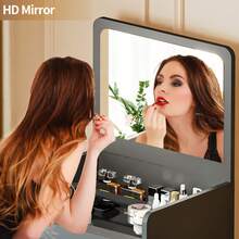 HNEBC 3-In-1 Vanity Desk With Flip Mirror, Makeup Vanity With Drawers & Stool, Compact Vanity Desk For Bedroom, Multi-Function Dresser For Women, Girls - 黑色 - 查看 8