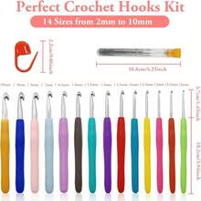 44pcs Ergonomic Crochet Hook Set, Includes 2-10mm Soft Rubber Handle Hooks, Knitting Stitch Markers, Knitting Needles, Measuring Tape, Comfortable Knitting DIY Tools - AND Style - View 2
