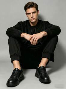 Charcoal Black Stylish Low-Top Skate Shoes, Men's Wear With Breathable EVA Base And Secure Lace-Up Closure - 黑色 - 查看 6