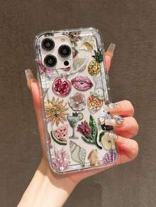 1个气囊珠绣石榴唇图案全包覆式TPU防震手机壳，兼容苹果16、15、14、13、12、11 Pro Max - 彩色 - 查看 3