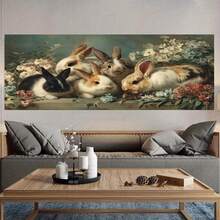 Pintura en lienzo sin marco 2D plana, 2D plana, 2D plana 1 pieza, pósteres de decoración de habitación, decoración de pared, pintura al óleo retro, animales relajantes, ambiente de arte clásico, la 1 (8), perfecto para baño, sala de estar o dormitorio, idea de regalo única, perfecto para decoración de habitaciones - Enmarcado - Ver 4