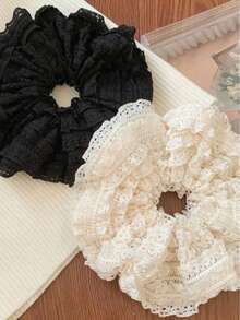 2pcs/1pc Elegant Lace Hollow Sausage Shaped Hair Accessories, Crispy Texture, Black And White, Multifunctional, Silky Smooth, Floral Pattern Decor, Soft And Durable, Suitable For Women. It Can Be Used As Hair Clips, Hair Ties, Ponytail Holders, Headbands. Great Gift For Mom Or Girlfriend.,Beach,Travel - Multicolor - View 11