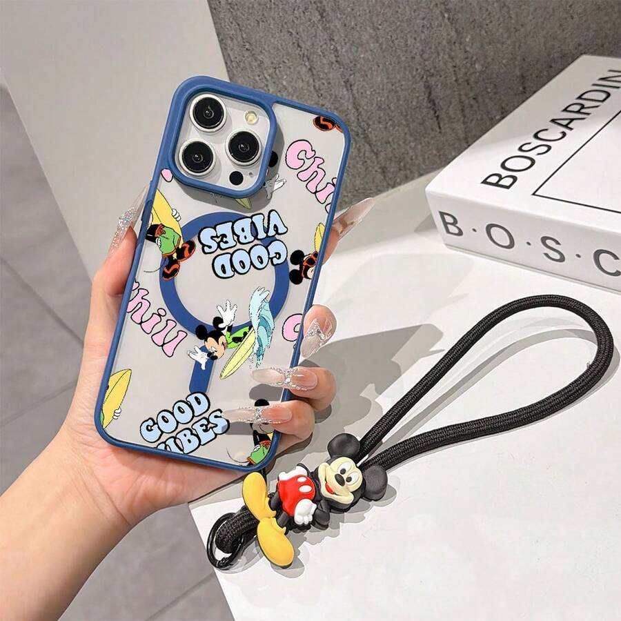 This Disney Mickey Mouse Lanyard Phone Case Is Fully Covered In TPU Material, Features Strong Magnetic Closure, Is Shockproof And Lightweight, And Is Compatible With IPhone17/16/11/13/15/15 Plus/15 Pro/15 Pro Max/12/14 Pro Max/11 Pro Max/12 Pro/12 Pro Max/13. This Phone Case Is A Popular Birthday Gift Or Business Gift Choice; It Is Durable, Stain- And Fingerprint Resistant, And Suitable For Both Men And Women. The Set Also Includes A Mickey Mouse Phone Case And A Mickey Mouse Plush Bracelet, Making It A Perfect Gift For Friends And Family. This Stylish Phone Case Is Fun, Lightweight, And Durable. IPhone17 Pro Max Phone Case, Minnie Mouse Phone Case. - Màu xanh lam - Xem 1
