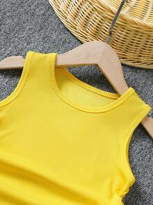 2pcs/Set Girls' Fashion Sunflower Print Bow Decor Camisole And Pants Set, Suitable For Casual Outings And Outdoor Wear - Ginger - View 3