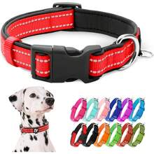 Reflective Dog Collar,Soft Neoprene Padded Pet Collar With ID Tag Ring,Adjustable For Small Dogs,Hot Pink,S - Red - View 7