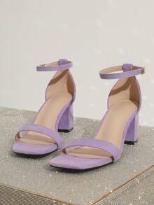 Giày sandal cao gót mũi vuông đế dày, thiết kế một quai đơn giản, thanh lịch và trang nhã, phù hợp cho các hoạt động hàng ngày, công sở và tiệc tùng, giày sandal cao gót nữ thời trang đa năng, có sẵn màu đen và đỏ, giày mùa hè. - Màu Lilac Tím - Xem 6