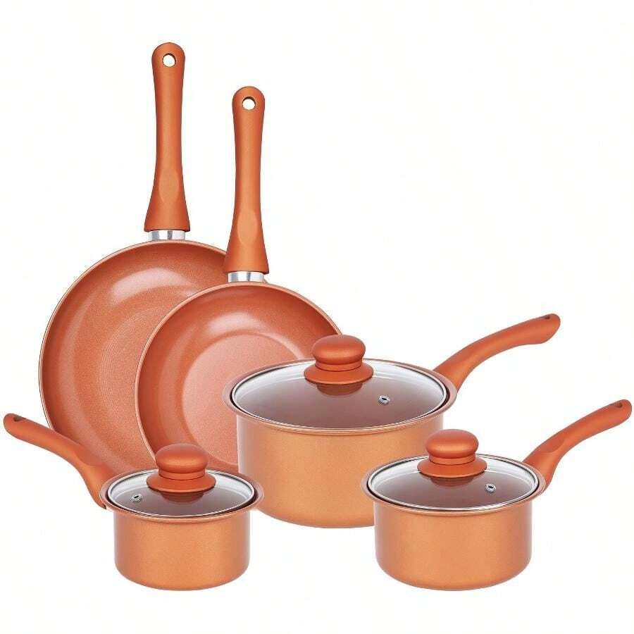 Copper 8pcs Carbon Steel Non Stick Cookware Set Frying Pan Saucepan With Lids - View 1