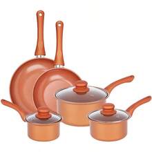 Copper 8pcs Carbon Steel Non Stick Cookware Set Frying Pan Saucepan With Lids - View 12