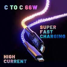 Type-C 转 Type-C 快充 RGB 数据线 66W 呼吸灯 66W Type-C USB-C 数据线 适用于手机 30W 快充 高颜值快充数据线 - 彩色 - 查看 2
